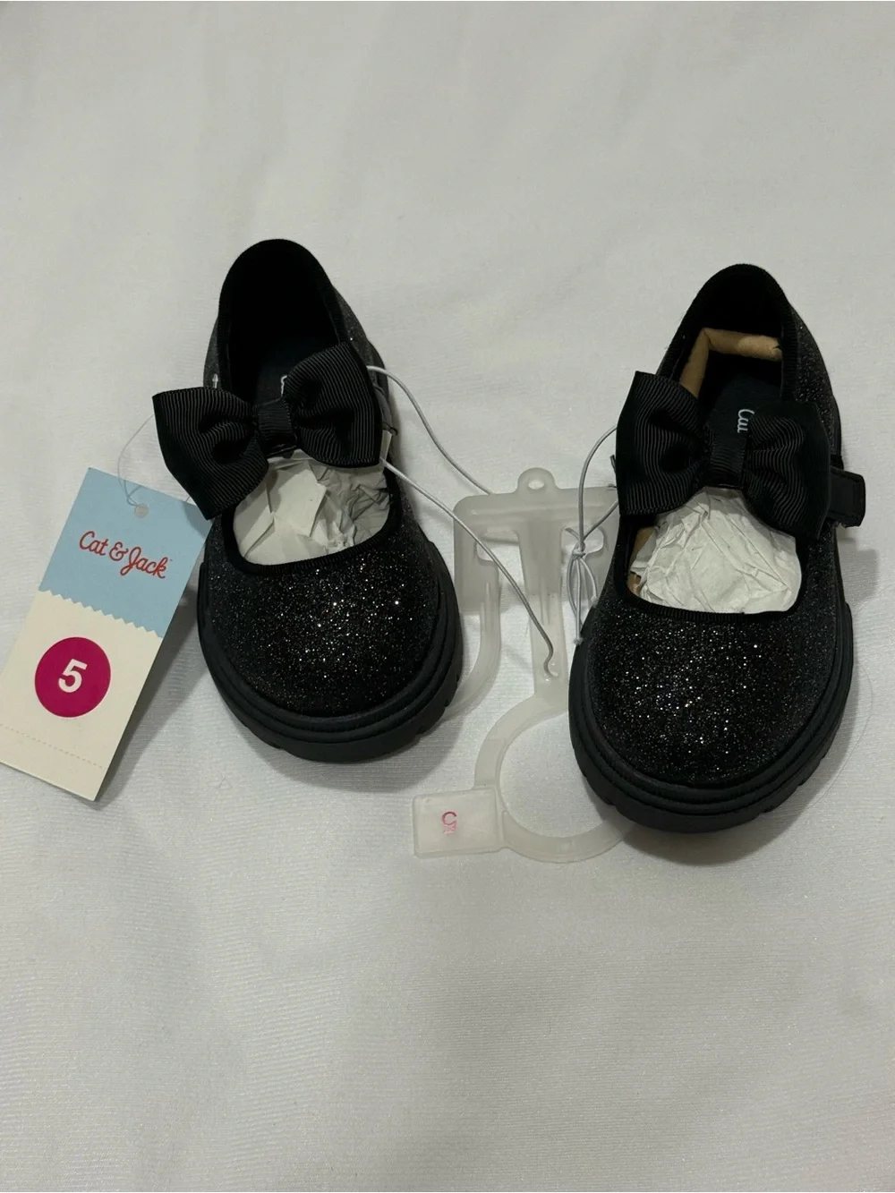 🆕 Cat & Jack Girls' Toddler Black Glitter Mary Jane with Bow Strap